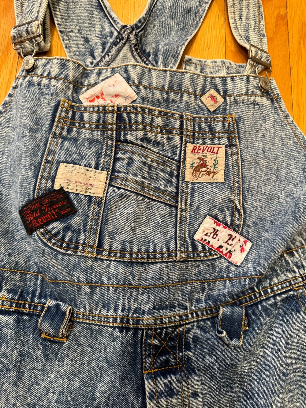 vintage 1980s revolt denim patchwork overalls - Picture 6 of 8